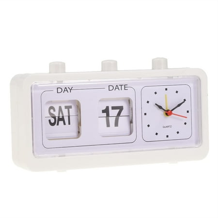 Alarm Clocks LED Digital Clock Retro Table Auto Flip Clock Non-Ticking Calendar Clock with Day Date Display (Color : White)