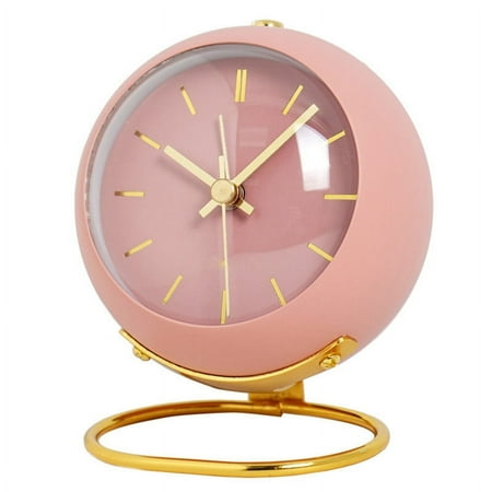 Alarm Clocks,Retro Backlight Simple Design Small Desk Clock with Night Light,Silent Non-Ticking,Battery Powered Pink