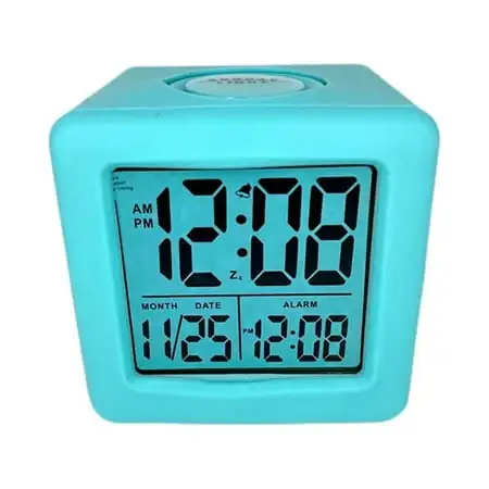 Alarm Clock With Silicone Protective Sleeve LCD Alarm Clock Square Soft Cube,12 24h,Battery Operated,Large Display Easy Read,Date, Time And Snooze Alarm Clock,3x3inch