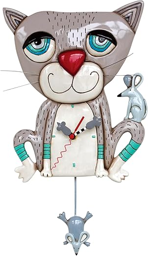 Allen Designs Enesco Mouser Cat Sculpted Pendulum Wall Clock, 15.5 Inch, Multicolor