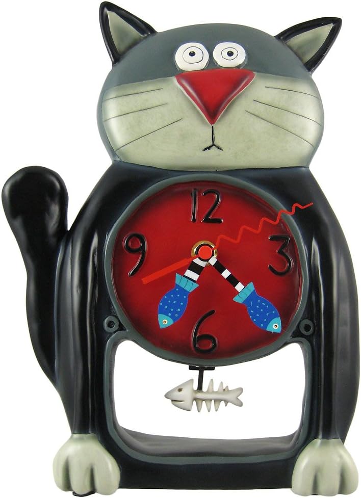 Allen Designs Resin Wall Clocks Black Kitty Cat Pendulum Wall Clock 8 X 11 X 1.5 Inches Black