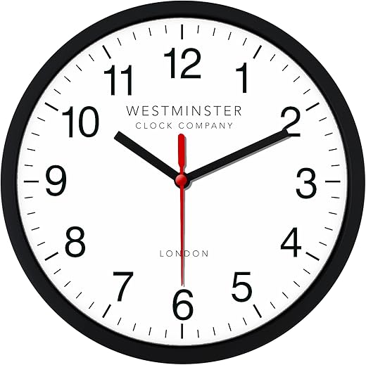 Always Home Westminster Clock Company 8 Inch Quartz Wall Clock (Standard Clock) Non-Ticking/Battery Operated for School Office Classroom