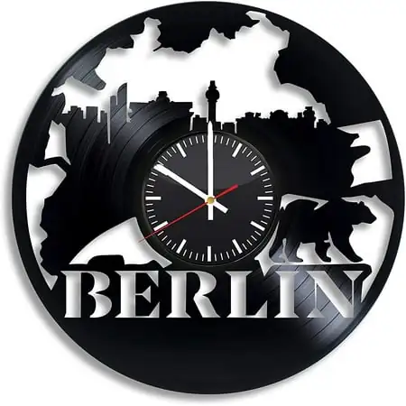 Amblelife Berlin City Germany Europe Brandenburg Gate Vinyl Wall Clock, Vinyl Record Handmade Art Decor for Home Room Kitchen, Vintage Original Gift for Any Occasion, Party Supplies Decoration