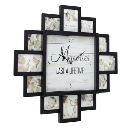 American Art Decor Black Farmhouse Shabby-Chic Lifetime Memories Wall Clock with Photo Collage