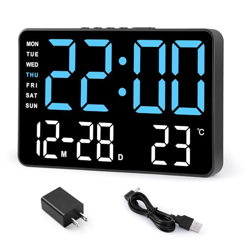 Amgico Digital Clock,Alarm Clocks for Bedrooms,7.2 Large Display Alarm Clock,Dual Alarms with Snooze,5 Level Brightness,Day/Date Display Table LED Electric Clock for Bedroom,Living Room,with Adapter