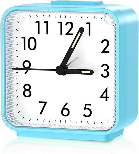 AMIR Analog Alarm Clock, Silent Non Ticking Small Clock, Travel Alarm Clock with Snooze & Light, Ascending Beep Sounds, Battery Operated Loud Alarm Clock for Bedroom, Bedside, Desk