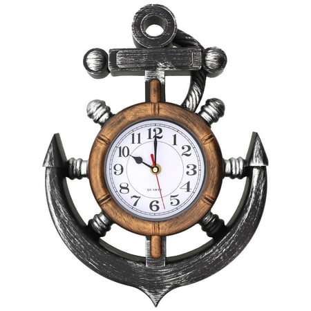 Anchor and Ships Wheel Nautical Themed Wall Clock, Silent No Tick Movement by Timely Furnishings