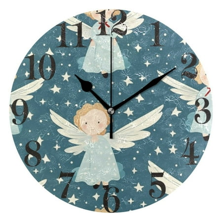 Angels and Star Wall Clock 9.8 inch Battery Operated Clocks Non-Ticking Silent for Bedroom Office Kitchen Living Room