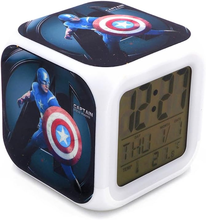 Annakin Boyan New Hero Captain Blue Led Alarm Clock Creative Desk Table Clock Multipurpose Calendar Snooze Glowing Led Digital Alarm Clock for Unisex Adults Kids Toy Gift