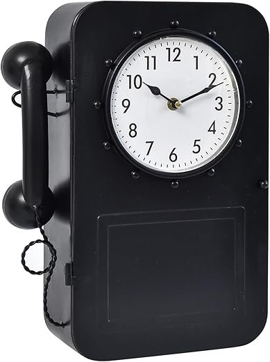 Antique Wall Clock Vintage Clock with Hidden Storage Compartment, Black Telephone Wall Clock,Large Retro Style Vintagel Ron Wall Clock,