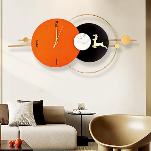 Aoderun Large Wall Clocks Battery Oerated 31 inch Silent Non Ticking Modern Analog Clock Ultra-Quiet Movement Quartz Wall Clock for Living Room Bedroom Kitchen (Orange Deer-31.1x14.17in)