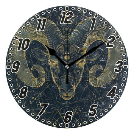 Aries Of Zodiac Round Wall Clock Battery Operated Silent Non-Ticking Bedroom Office Kitchen Home School Decor 10(Black)