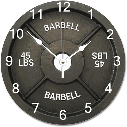 ArogGeld Barbell Design Wall Clock Gym Wooden Wall Clocks Battery Operated 10 Inch Barbell Weight Plate Fitness Wall Hanging Art Modern Home Gym Decor for Bedroom Living Room Kitchen School Office