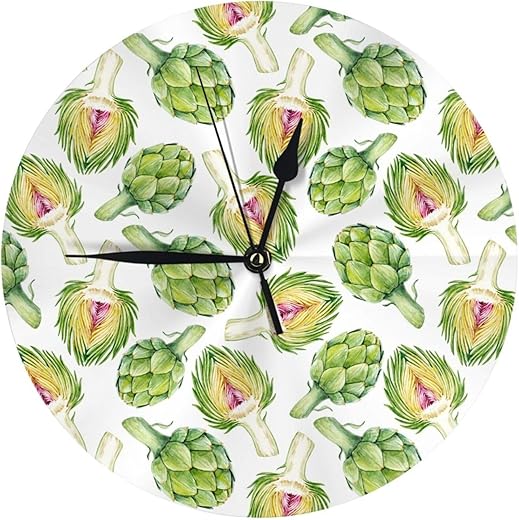 Artichoke Round Wall Clocks for Living Room Decor,Wall Clocks Battery Operated,Non Ticking Wall Clock,Decorative Silent Clock Wall for Bedroom Wall Bathroom Kitchen 9.84In