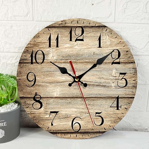 ArtSocket Wooden Wall Clock Silent Non-Ticking, Brown Wooden Grain Cracked Vintage Round Wall Clocks Decor for Home Kitchen Living Room Office, Battery Operated(12 Inch)