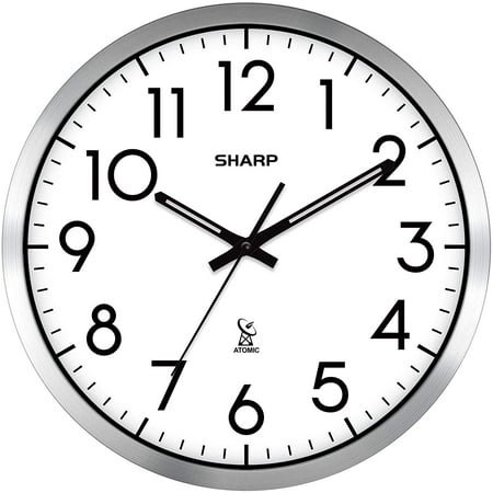 Atomic Analog Wall Clock - 12 Silver Brushed Finish - Sets Automatically- Battery Operated - Easy to Read - Easy to Use– Modern Design and Style