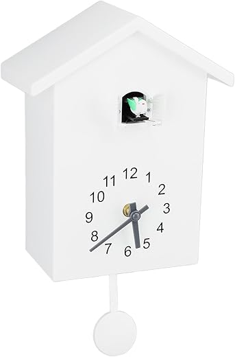 AUNMAS Bird House Wall Clock, Stylish Nordic Pendulum Clock with Bird Voice Call for Office Living Room (White)