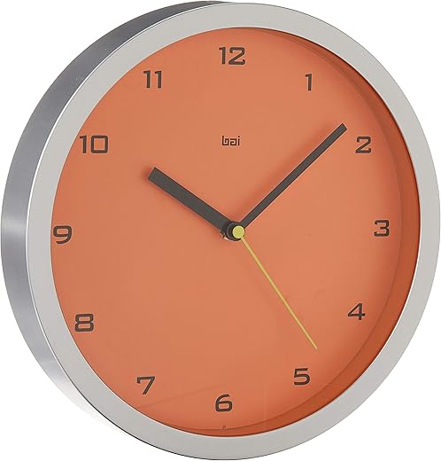 Bai 834.GT Designer Wall Clock, Gotham Tangerine, 10 diameter