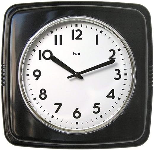 BAI Square Retro Wall Clock, Black, Large