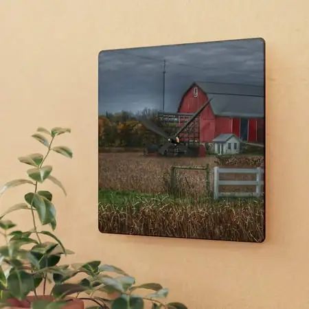 Barnes Road Red in Fall| Barn Boutique Acrylic Analog Wall Clock