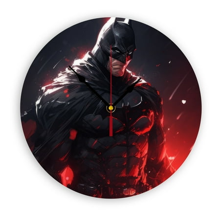 Batman Anime Wall Clock, Clear Glass Dial, Silent and No Ticking Sound, Suitable for Bedroom, Office, School, Home and Living Room as a Gift or Decoration, Large Size 12 Inches