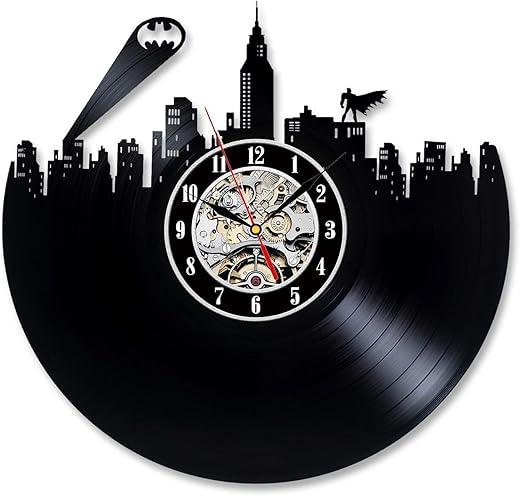 Batman LP Clock DC Comics Retro Vinyl Record Clock Batman Decals Gift Idea Batman Wall Clock Large Decorations for Party Batman Wall Art Vintage Wall Clock DC Comics Art