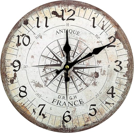 Bdor Nautical Wall Clock - 12 inch Silent Non-Ticking Wooden Quartz Battery Operated Vintage Wall Clocks, Steampunk Decor, Country Rustic Style Decor for Living Room, Kitchen, Home, Bedroom