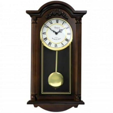 Bedford Clock Collection 22 in. Noah Wood Chiming Pendulum Wall Clock, Chestnut