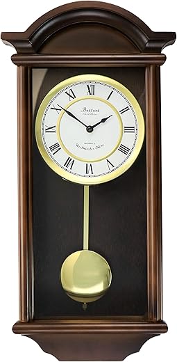 Bedford Clock Collection George 22 Inch Chestnut Wood Chiming Pendulum Wall Clock