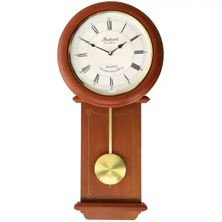 Bedford Clock Collection Olivia 24.5 inch Cherry Brown Wood Chiming Pendulum Vintage Wall Clock