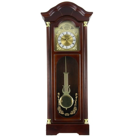 Bedford Clocks 33 Antique Cherry Oak Finish Chiming Wall Clock with Roman Numerals