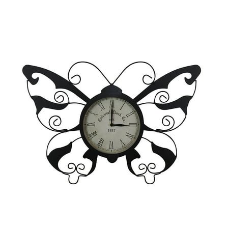 Benzara 15” Metal Butterfly Decorative Outdoor Wall Clock for Patios and Gardens, Weather-Resistant