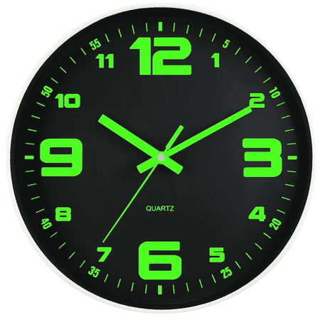 BERGUF 12 Quartz Modern Glow In The Dark Indoor Oversized Wall Clock, Silent Mechanism, White Frame