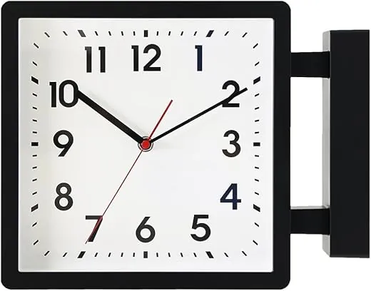 BESTIME 66295A Double Sided Plastic Wall Clock with Black Frame.Simple Design Classic Station Clock,Quiet,Suitable for Home,Office,Living Room.