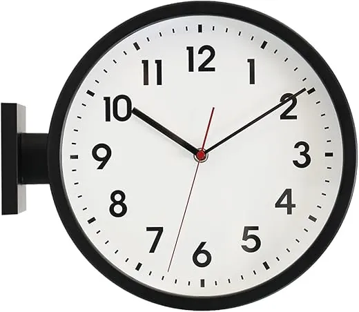 BESTIME 66296A Black Frame Double Sided Aluminum Wall Clock.Simple Design,Classic Aluminum Station Clock,Quiet and Elegant Style,Suitable for Home.