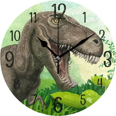 BESTKITTY Dinosaur Jurassic Wall Clock Round Silent Non-Ticking [Battery Operated] Easy to Read Clocks for Home Kitchen Office Classroom Living Room Bedroom