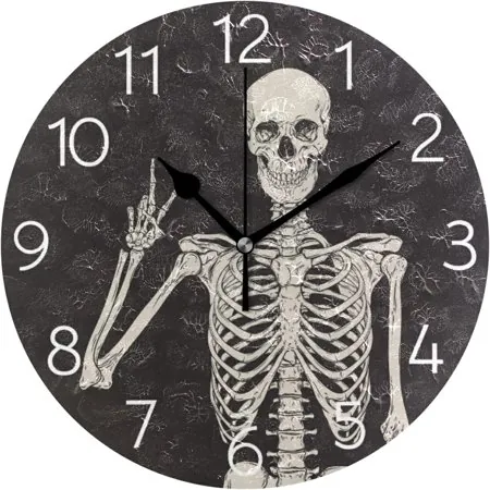 BESTKITTY Funy Human Skeleton Wall Clock Round Silent Non-Ticking [Battery Operated] Easy to Read Clocks for Home Kitchen Office Classroom Living Room Bedroom