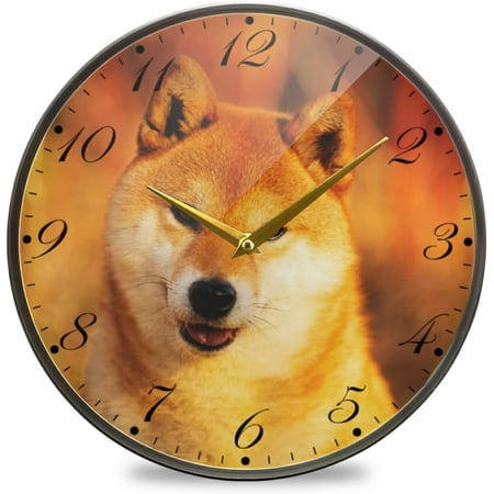 BESTKITTY Shiba Inu Dog Portrait Wall Clock Silent Non-Ticking Battery Operated Acrylic Painted Arabic Numerals Clocks 9.5 Inch for Home Kitchen Livingroom Office Classroom