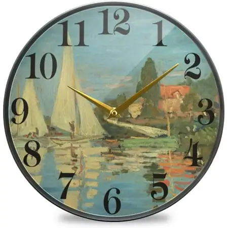 BESTKITTY Wall Clock Claude Monet French Sailboat Ocean Beach 9.5 Inch Silent Non-Ticking Clocks Battery Operated Decorative Clocks for Home,Office, Gym