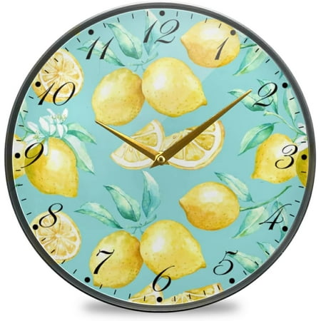 BESTKITTY Yellow Lemons Wall Clock Silent Non-Ticking Battery Operated Acrylic Painted Arabic Numerals Clocks 9.5 Inch for Home Kitchen Livingroom Office Classroom