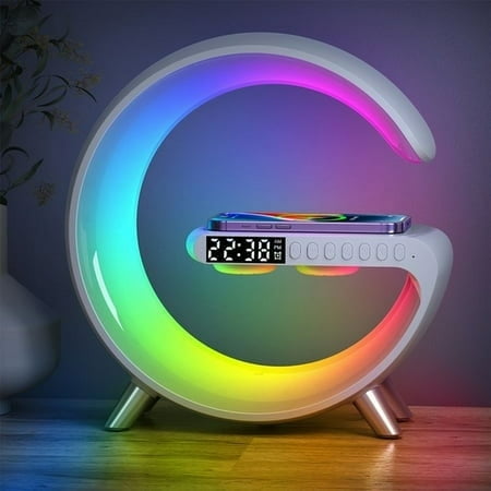 BISHE Multifunctional Wireless Charger Alarm Clock Speaker App Control Rgb Night Light Charging Station For Iphone 11 12 13 14 Samsung