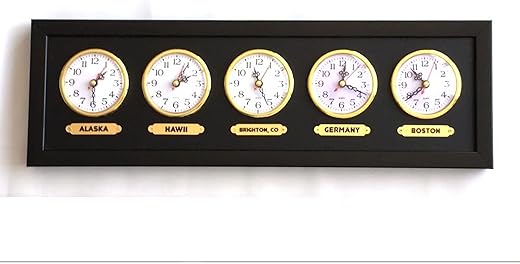 Black 5 Zone Wall Clock. Customizable 5 Zone Clock. Time Zone Clock. Custom Cities time. Wall Clock. Personalized Watch with 5 Tags.