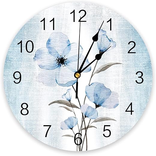 Blue Flowers Wall Clock 10 Inch Silent Non-Ticking Ombre Retro Blue Flowers Wall Clocks Battery Operated-Elegant Blue Gradient Floral Clock for Office,Home,Kitchen,Bedroom,School,Living Room