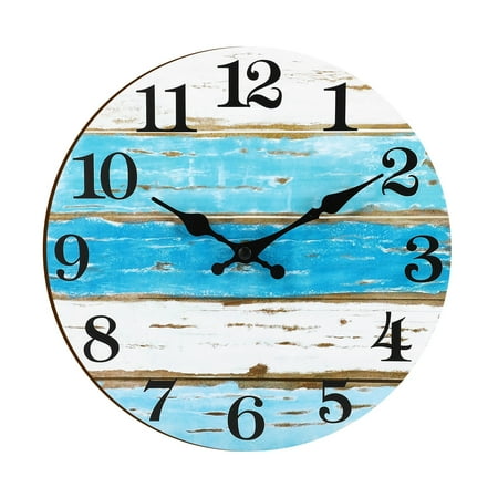 Bocaoying 10 Inch Wall Clock, Beach Outdoor Clock for Patio, Wooden Round Wall Clock Battery Operated, Non Ticking Coastal Themed Decor Wall Clock for Lake House, Home, Kitchen, Pool, Bathroom