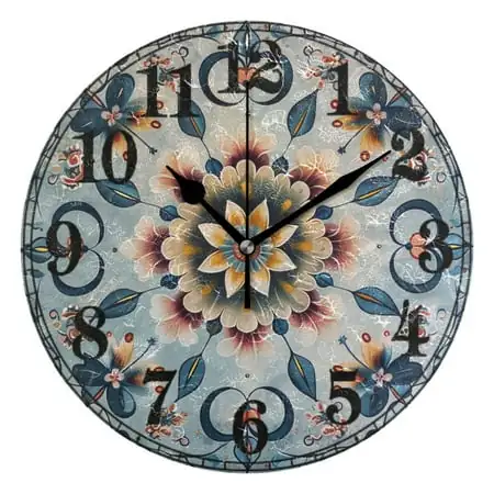 Bohemian Floral Medallion Silent Wall Clock 10 Non-Ticking Battery Clock