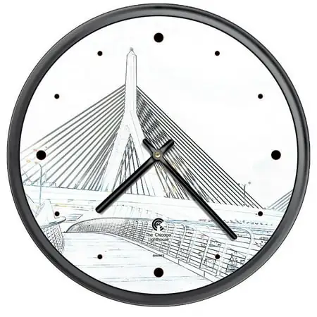 Boston Bunker Hill Bridge-Sketch 12.75 In. Black Slimline Body Quartz Movement Decorative Wall Clock