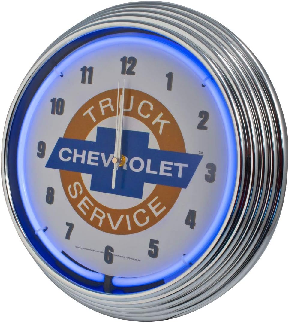 Bowtie Truck Service Blue Light Up Neon Wall Clock 15-Inch for Chevrolet Trucks