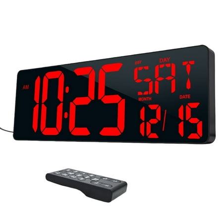 BQBQERT Multipurpose Digital Wall Alarm Clock with 16.5'' LED Screen Remote Operations and Backups Battery Adjustable Brightness