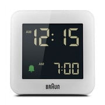 Braun BC09W: Modern White Digital Alarm Clock with Snooze, Negative LCD Display, and Quick Set