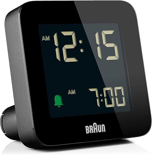 Braun Digital Alarm Clock with Snooze, Negative LCD Display, Quick Set, Crescendo Beep Alarm in Black, Model BC09B (1-Pack)